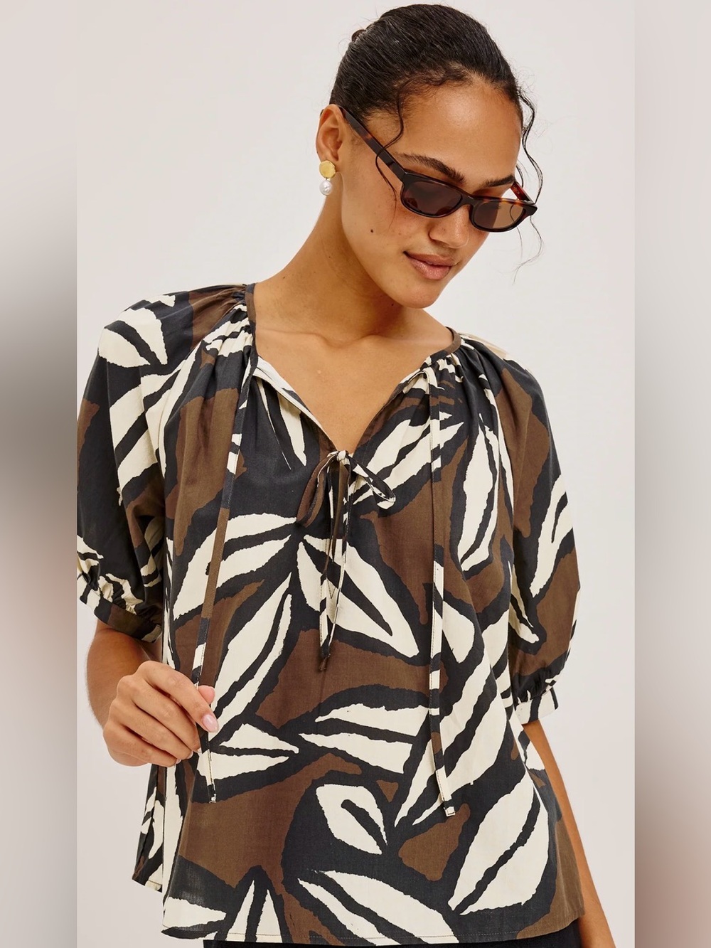 NWT Rails Catalene Cocoa Floral Puff Sleeve Blouse Top Large $198 100% Cotton